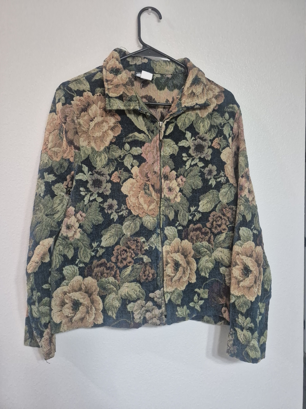 Floral Zip-Front Jean Jacket - Green & Peach Floral